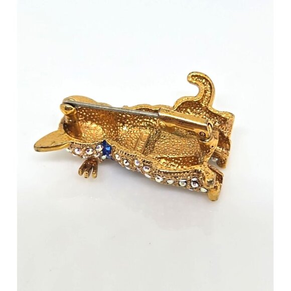 Signed Butler Cat Brooch Pin Vintage Aurora Borealis Blue Bow - Picture 4 of 8